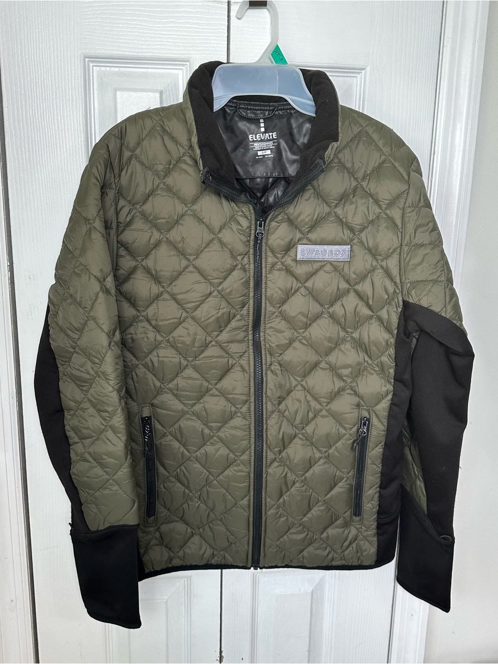 Men's Olive Quilted Jacket with Black Trim by Elevate